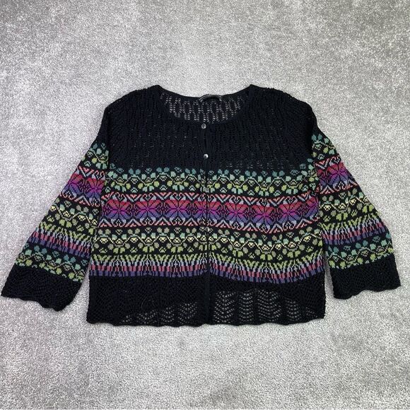 Peruvian Connection Cardigan Sweater Womens XL Multicolor Button Up Knit Cotton - Picture 1 of 11